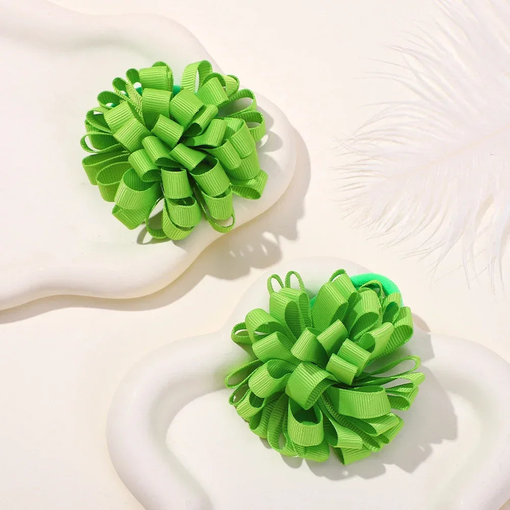2Pcs Double Color Ribbon Flower Hairpins – Handmade Princess Hair Clips & Barrettes for Girls