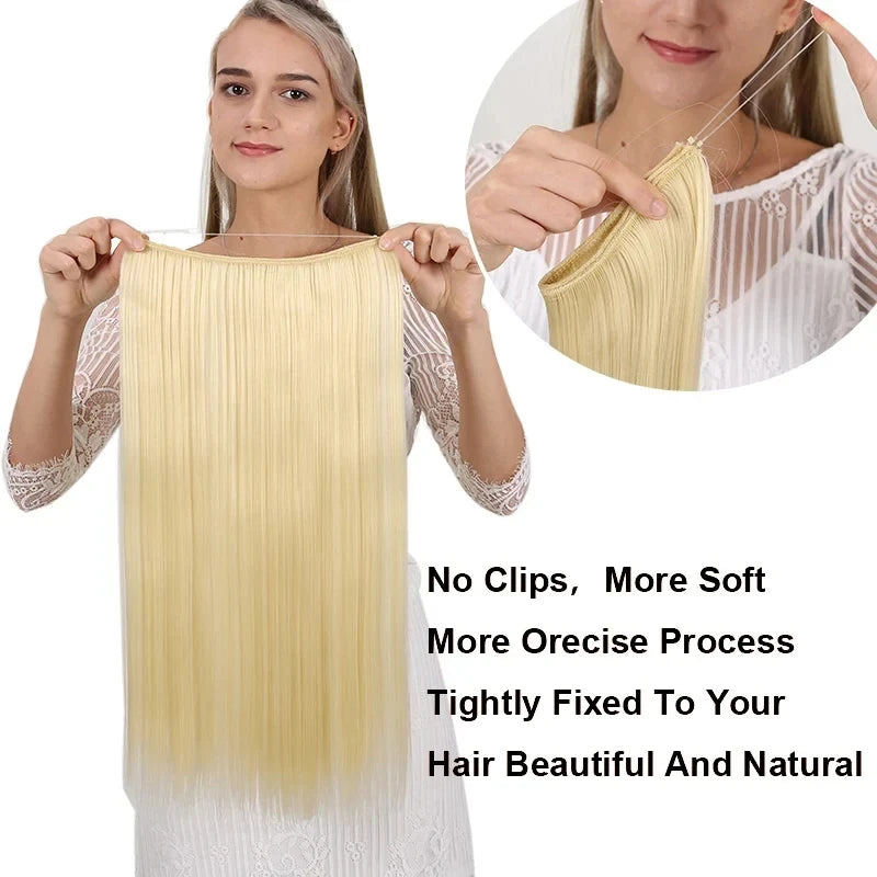 Fish Line Hair Extensions – Straight & Curly, 40/50/60cm, Daily Wear