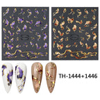 Holographic Purple & Blue Nail Art Stickers – Gold Ink Decals for DIY Manicure
