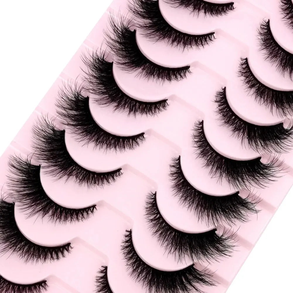 Cat Eye Wispy Mink Lashes – 10 Pairs, Natural Fluffy Long & Short False Eyelashes