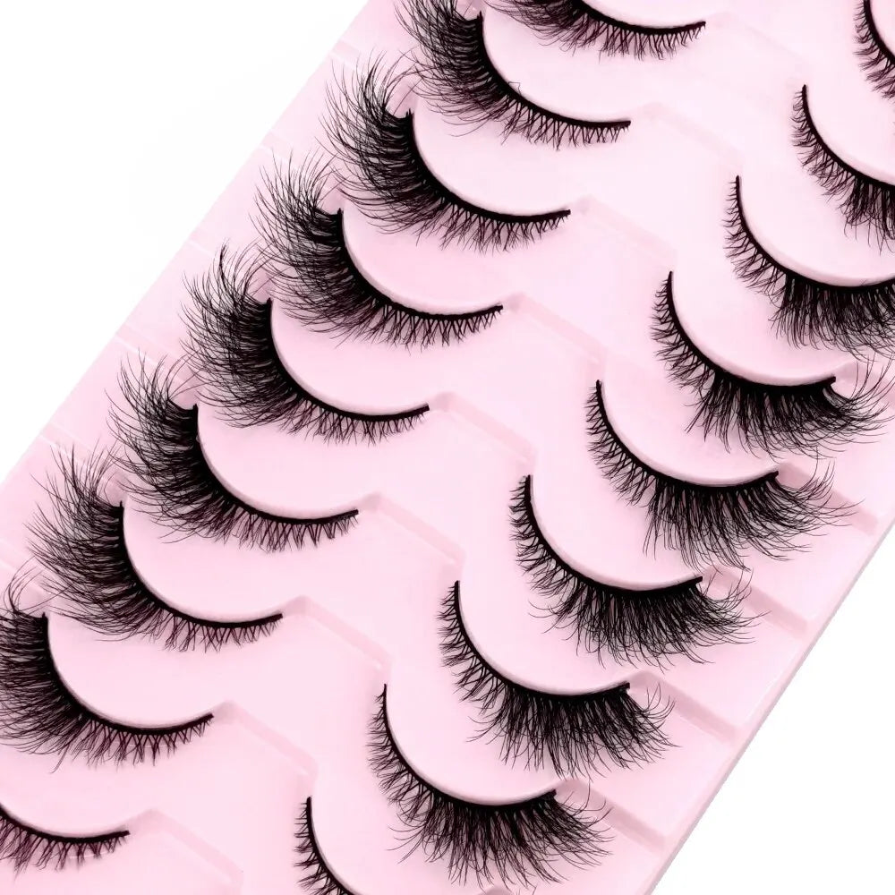 Cat Eye Wispy Mink Lashes – 10 Pairs, Natural Fluffy Long & Short False Eyelashes