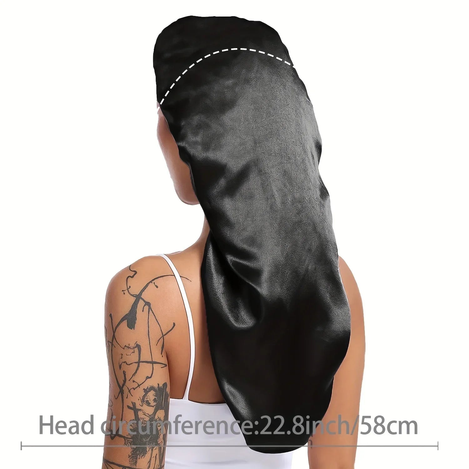 1pc Extra Large Silky Satin Sleep Bonnet for Straight Curly Hair, Dreadlocks, and Braids – Long Night Sleeping Cap