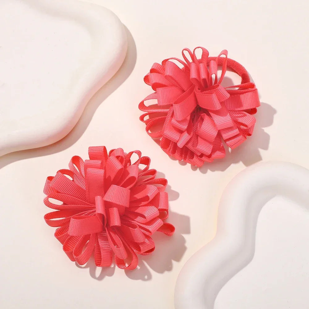 2Pcs Double Color Ribbon Flower Hairpins – Handmade Princess Hair Clips & Barrettes for Girls