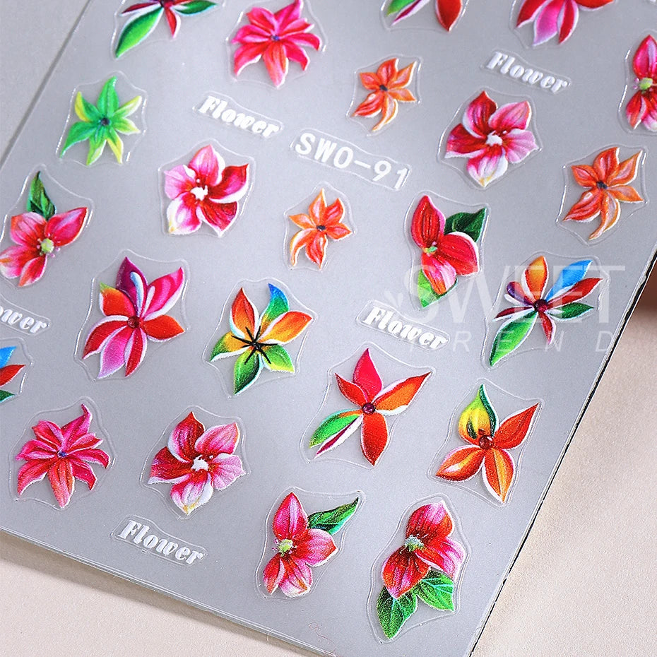 2PCS Hawaiian Floral Nail Stickers – DIY Spring/Summer Manicure Decals