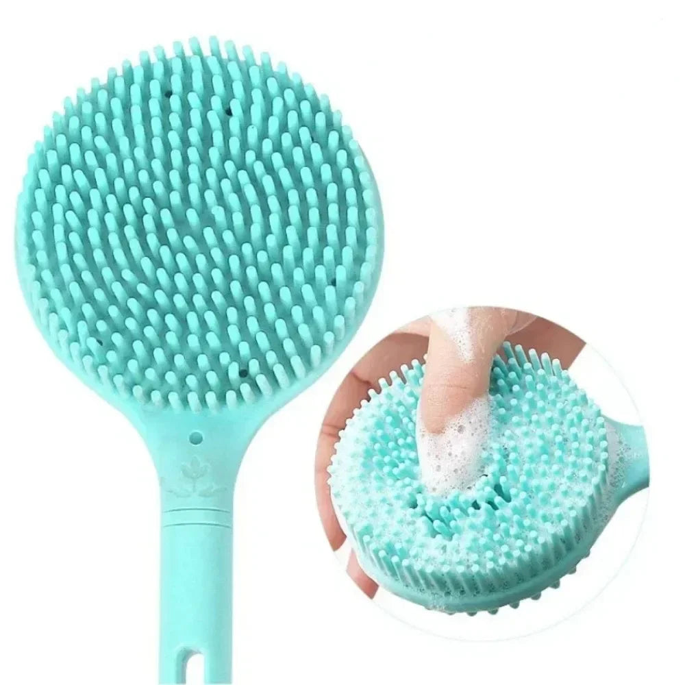 1pc Silicone Long Handle Bath Brush – Double-Sided Exfoliating & Back Massage Shower Brush