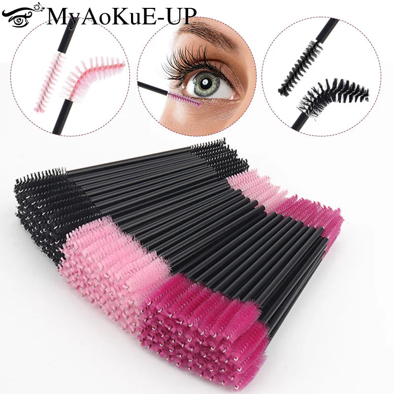 50pcs Double-Head Eyelash & Eyebrow Brushes – Micro Mascara Wands & Lash Extension Applicators