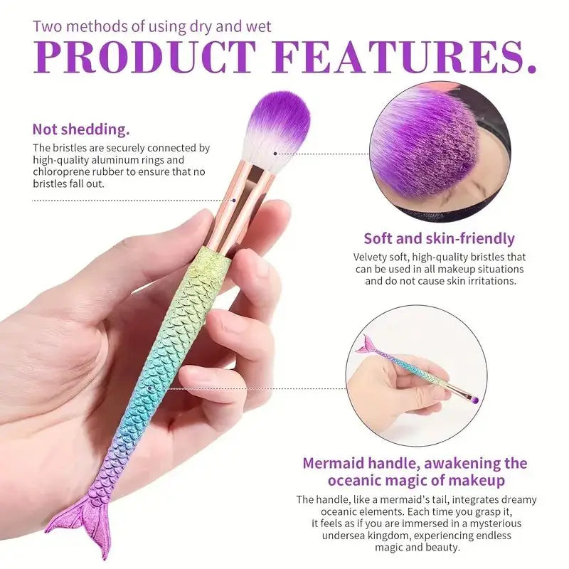 4-Piece Mermaid-Inspired Soft Makeup Brush Set with Fish-Tail Handles
