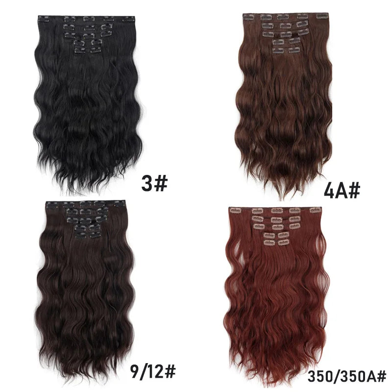 20" Curly Synthetic Hair Extensions – 5PCS Heat-Resistant Black Hairpieces