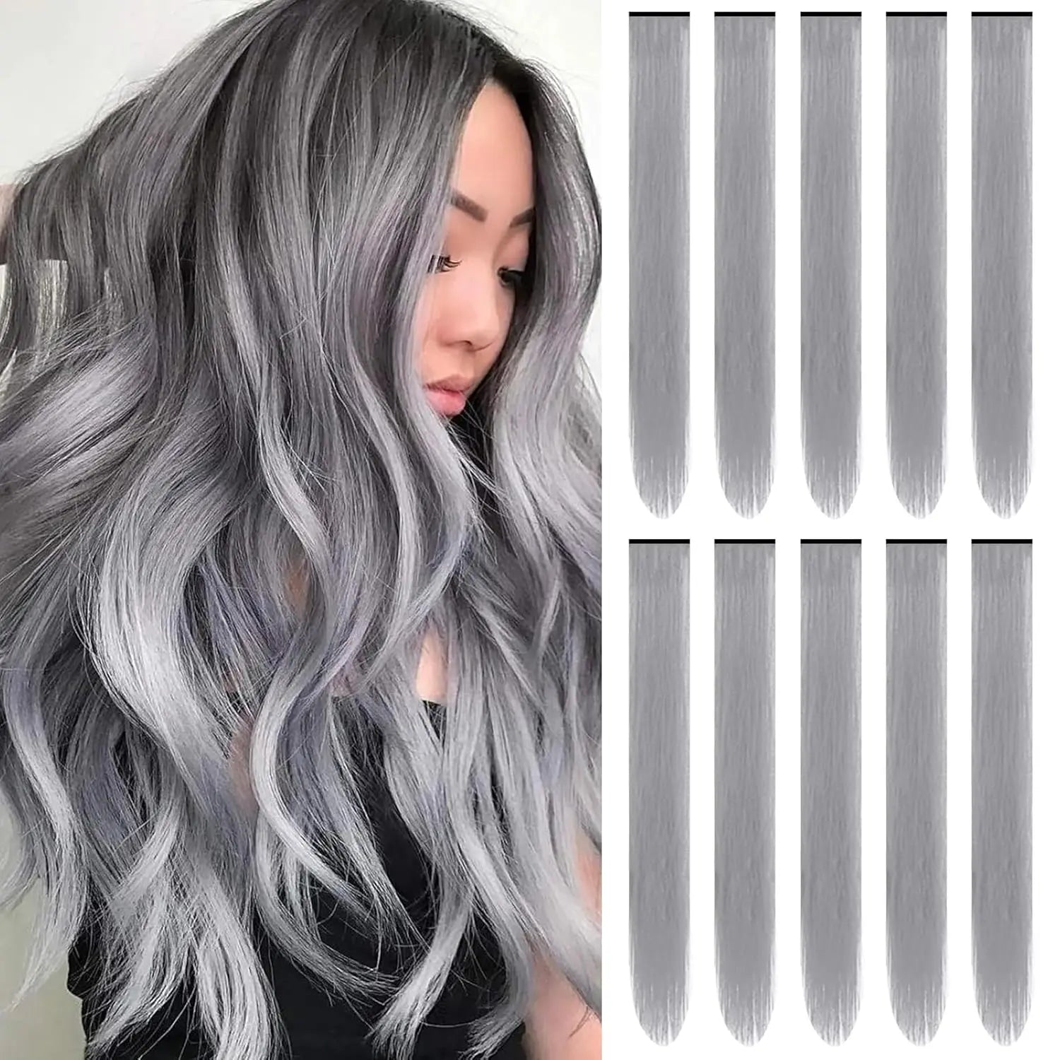10 PCS 22" Colored Synthetic Hair Extensions – Straight Clip-In Highlights