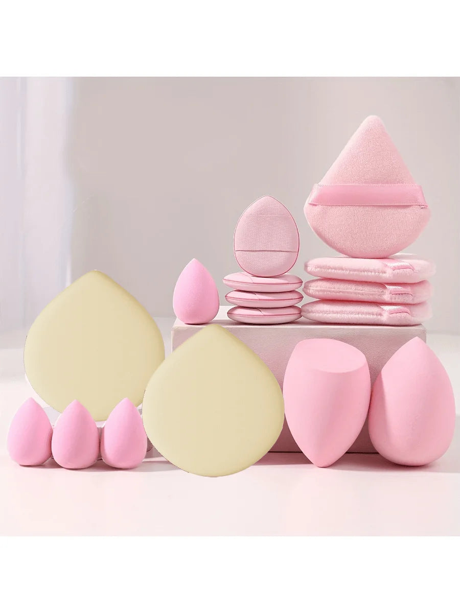 16PCS Pink Makeup Sponge & Puff Set for Cream, Powder, and Concealer – Soft Beauty Blender Makeup Tool Kit