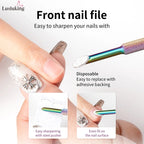 Stainless Steel Horseshoe Cuticle Pusher – Manicure Tool with Self-Adhesive Sandpaper for Gel Polish Removal