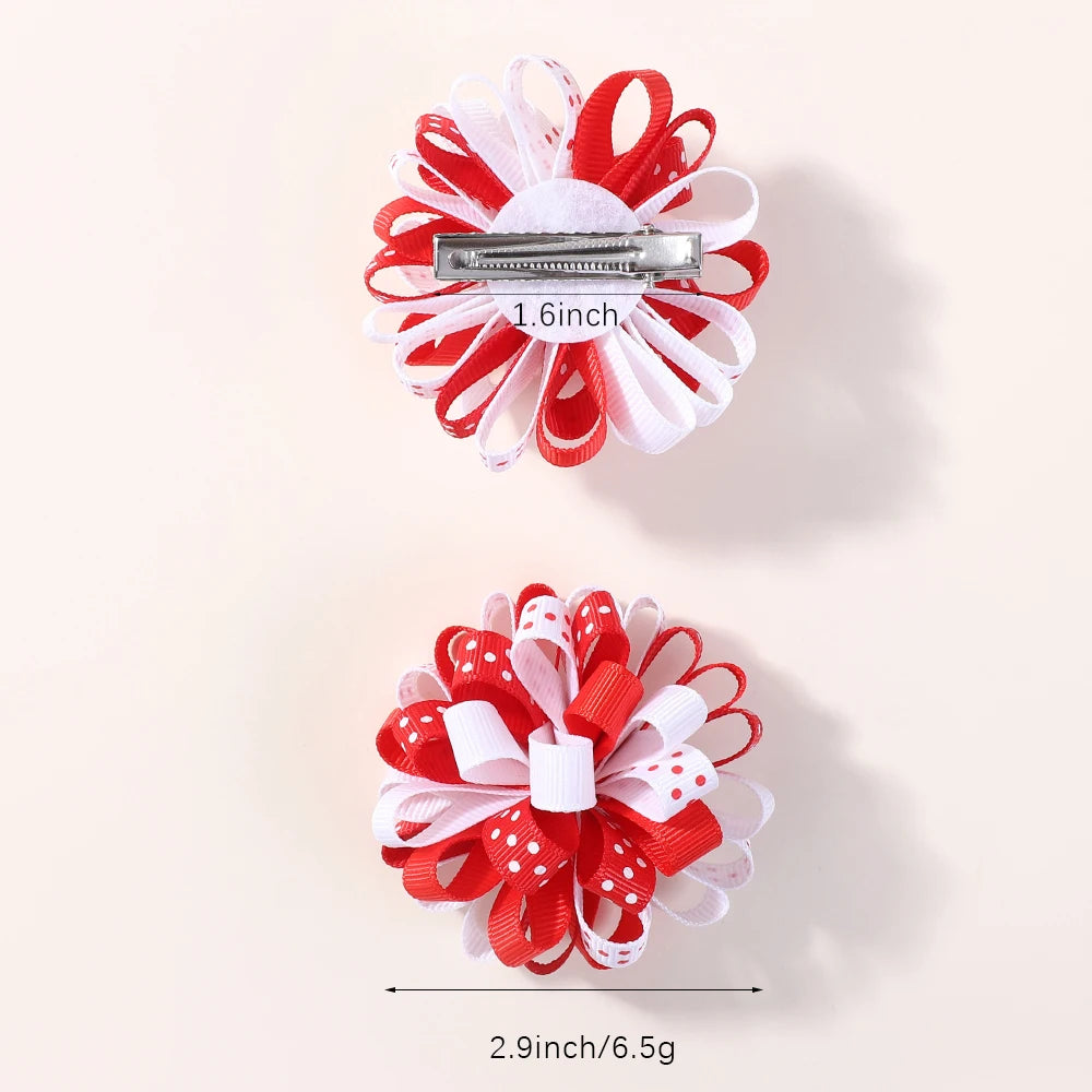 2Pcs Double Color Ribbon Flower Hairpins – Handmade Princess Hair Clips & Barrettes for Girls