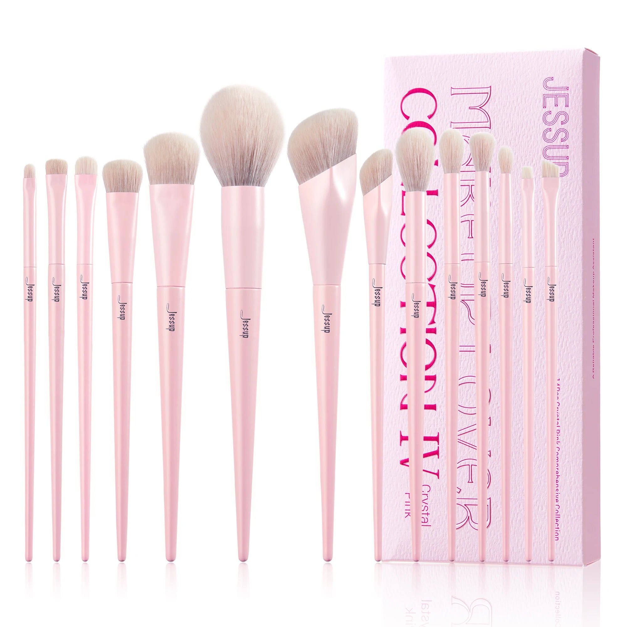 14PCS Pink Makeup Brush Set – Premium Vegan Foundation, Blush, Eyeshadow, Liner & Blending Brushes (T495)