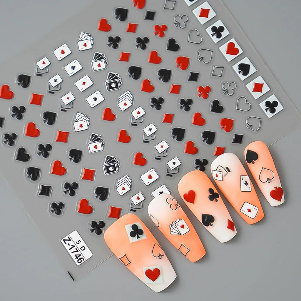 5D Poker Nail Stickers – Embossed Playing Card Design Decals