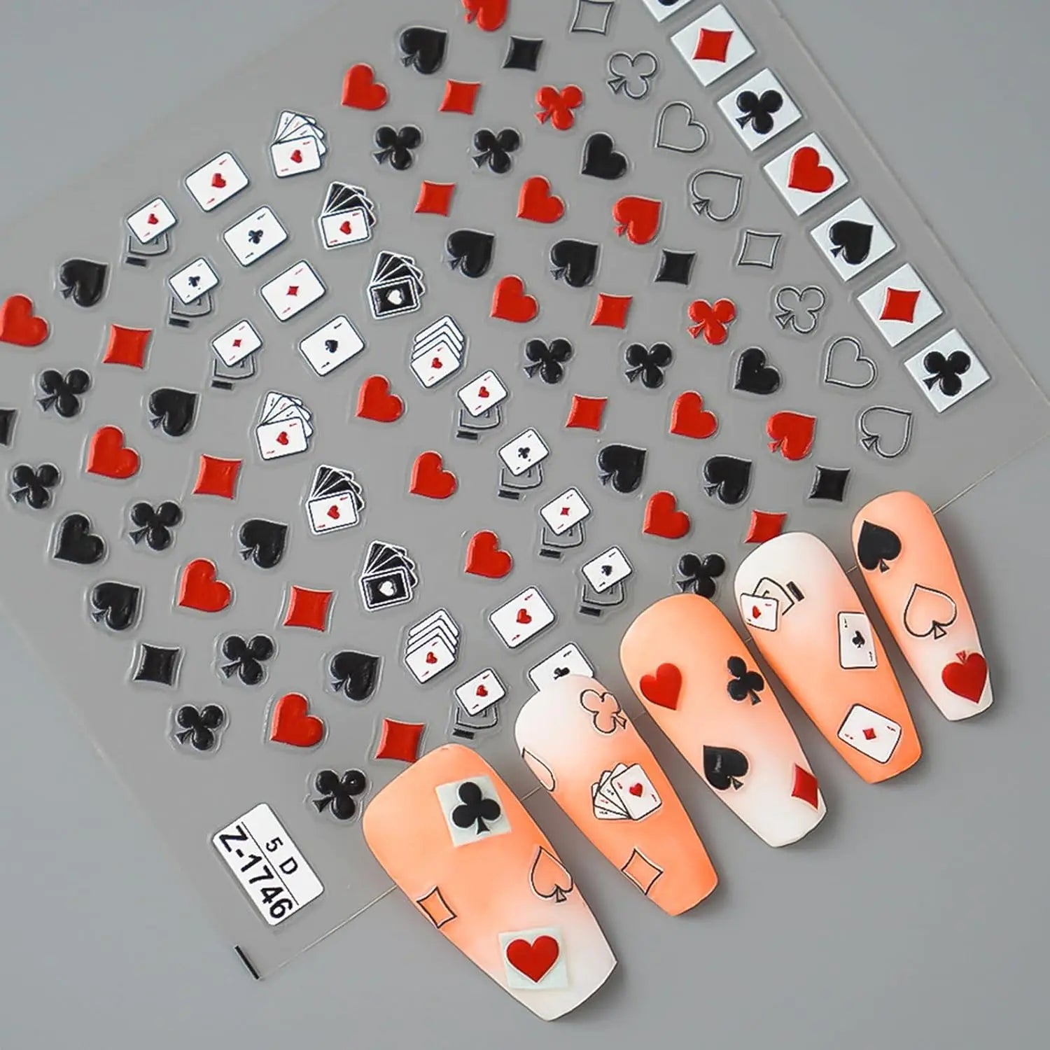 5D Poker Nail Stickers – Embossed Playing Card Design Decals
