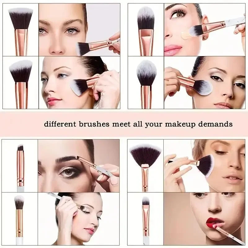 10PCS Marble Makeup Brush Set – Foundation, Blush, Eyeshadow, Eyebrow, Contour, Lip & Face Brushes