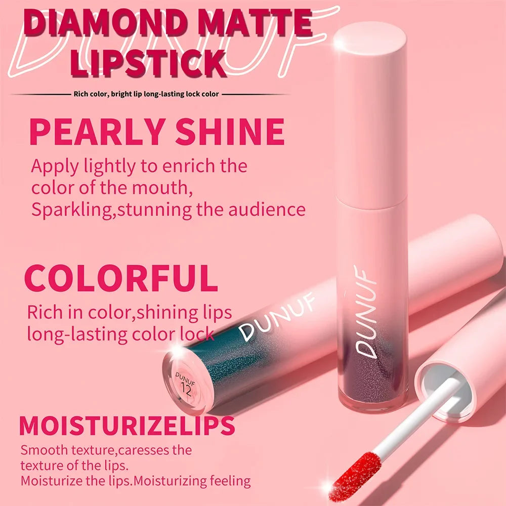 Diamond Glitter Liquid Lip Gloss – Long-Lasting, Waterproof, Non-Stick, Metallic Shine