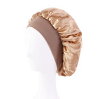 New Women’s Satin Solid Wide-Brimmed Sleeping Hat – Unisex Elastic Head Wrap Bonnet for Hair Care