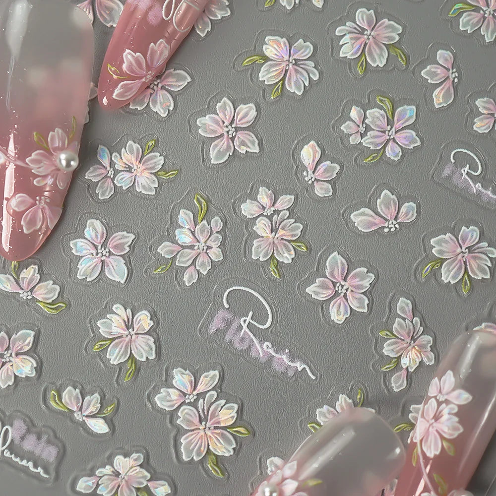 5D Spring Flower Nail Stickers – Embossed Floral Manicure Decals