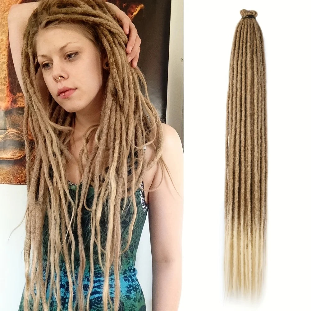 24" Straight Dreadlock Clip-In Extensions – 10 Strands Soft Synthetic Hair
