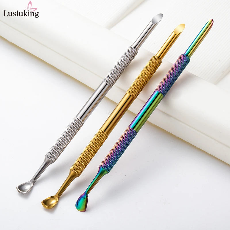 Stainless Steel Horseshoe Cuticle Pusher – Manicure Tool with Self-Adhesive Sandpaper for Gel Polish Removal