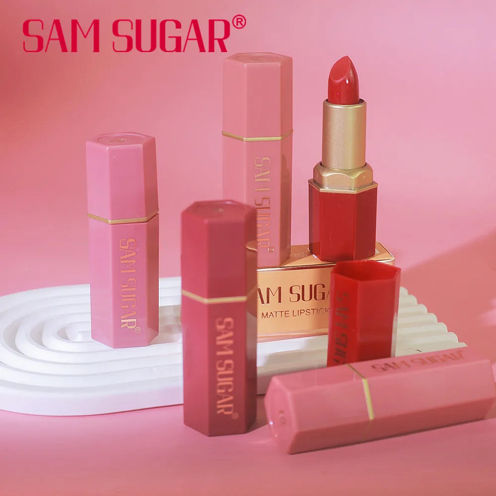 Gold Bar Matte Glitter Lipstick – 6 Colors, Velvet Texture, Valentine’s Gift