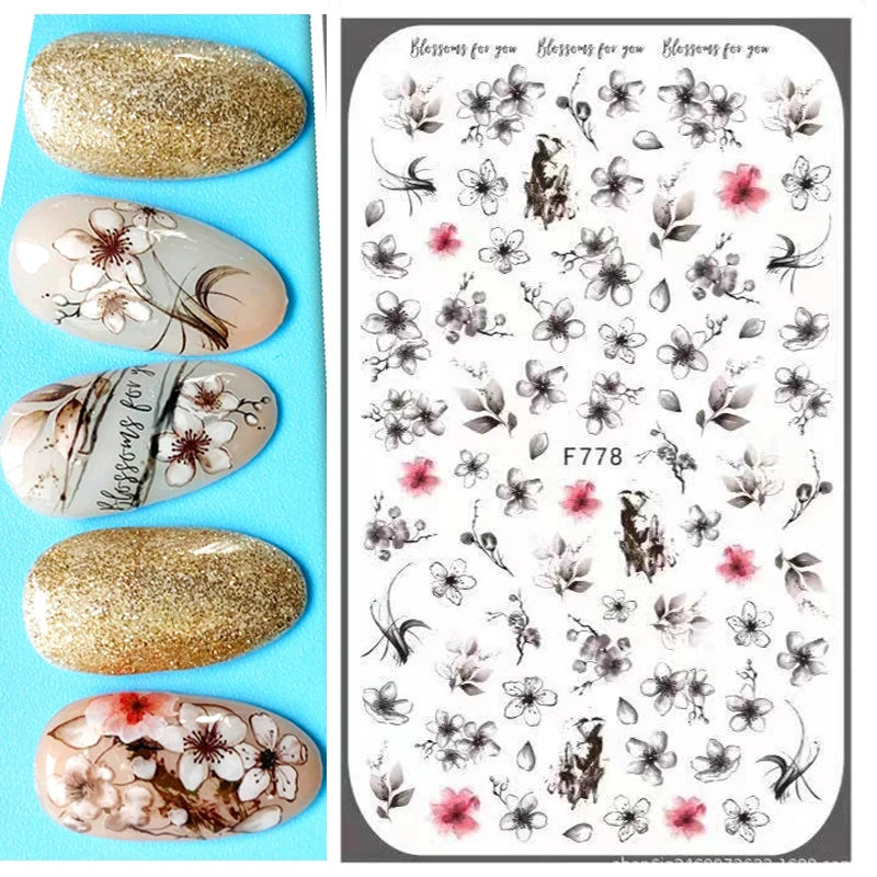3D Y2K Hibiscus Floral Nail Stickers