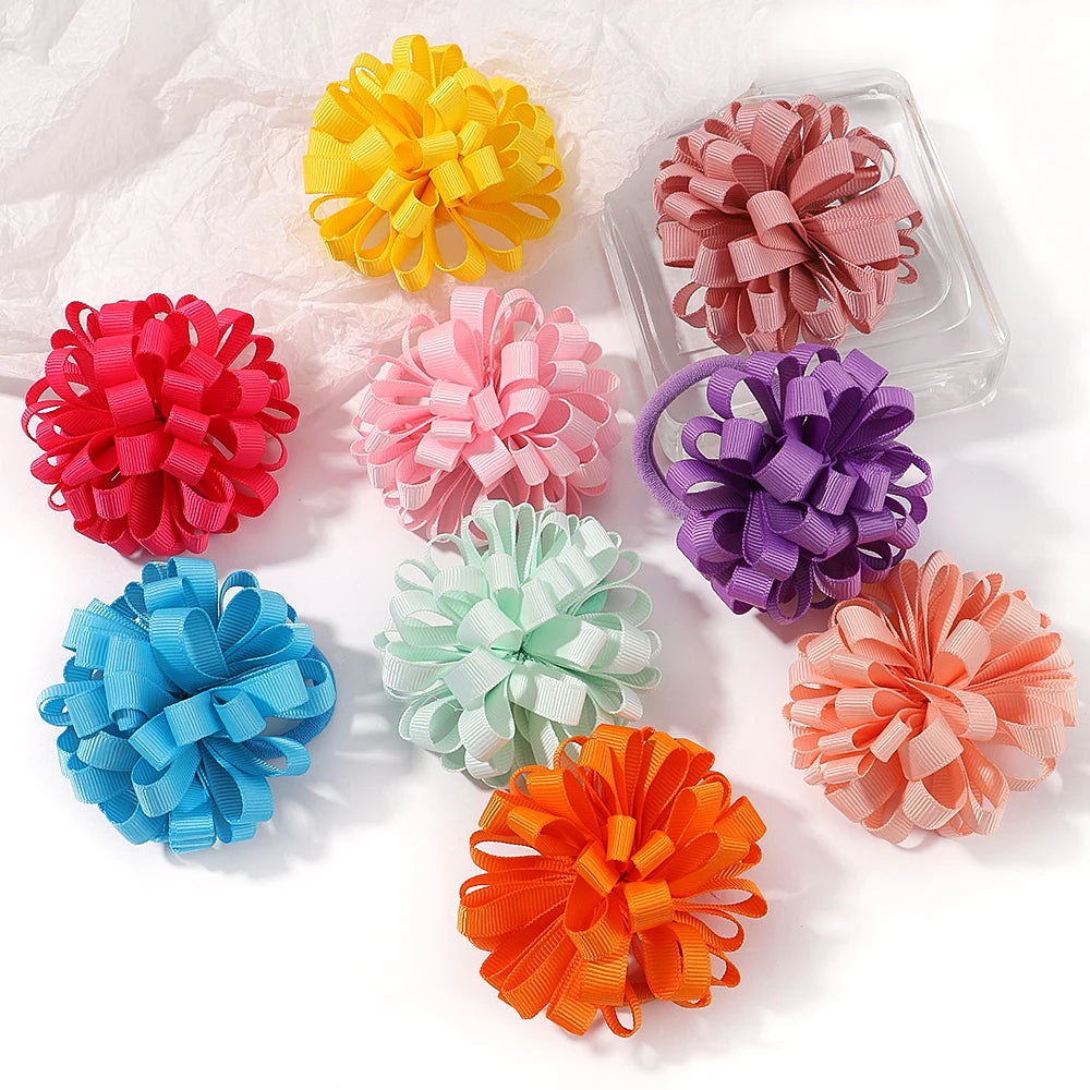 2Pcs Double Color Ribbon Flower Hairpins – Handmade Princess Hair Clips & Barrettes for Girls