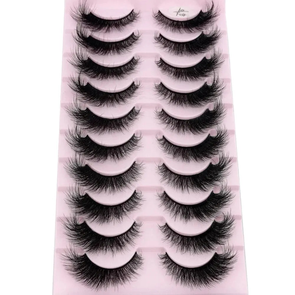 Cat Eye Wispy Mink Lashes – 10 Pairs, Natural Fluffy Long & Short False Eyelashes
