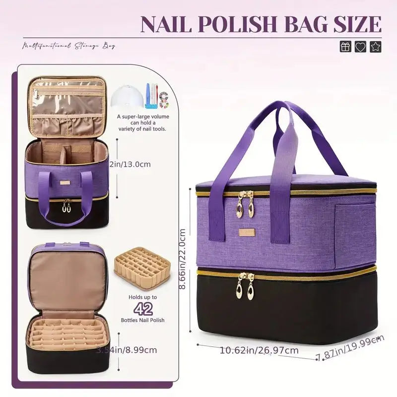 Double Layer Nail Polish Organizer Bag – Large Portable Carrying Case
