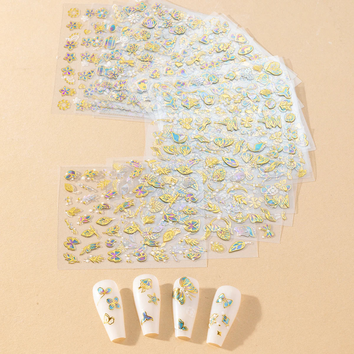30-Pack 3D Gemstone Nail Stickers – Heart & Flower DIY Nail Decor