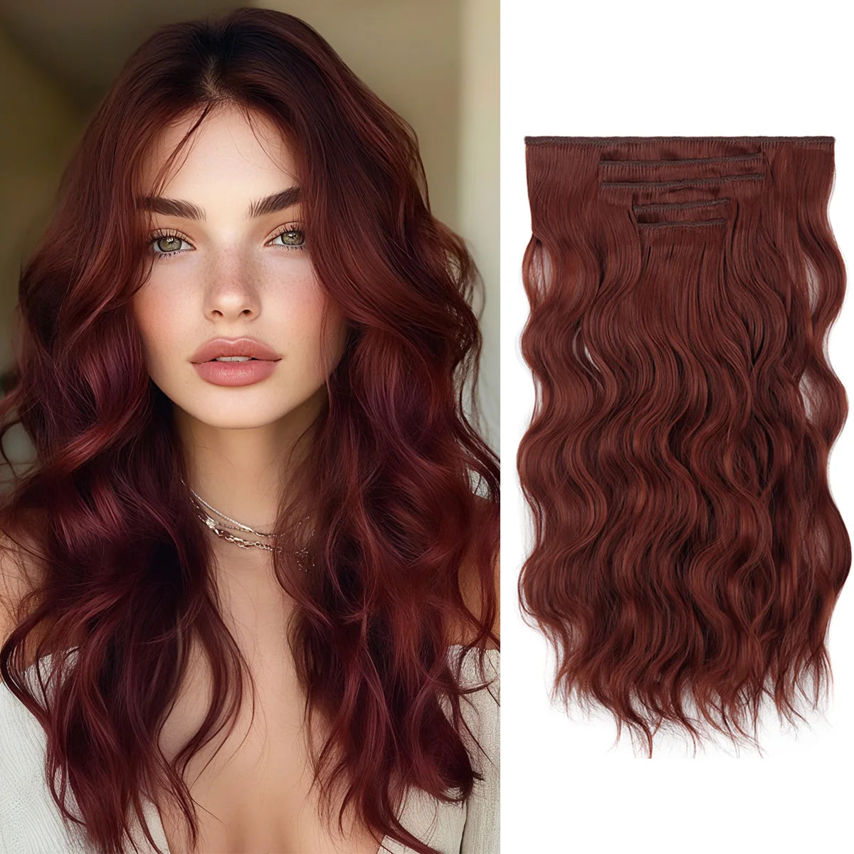 20" Curly Synthetic Hair Extensions – 5PCS Heat-Resistant Black Hairpieces
