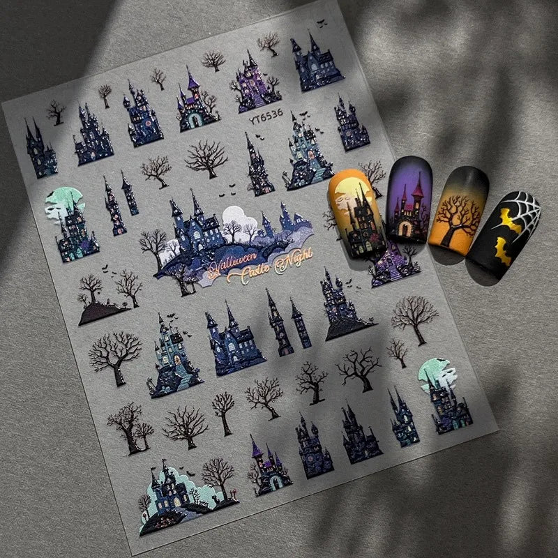 3D Halloween Nail Stickers – Laser Ghost, Spider & Pumpkin Decals