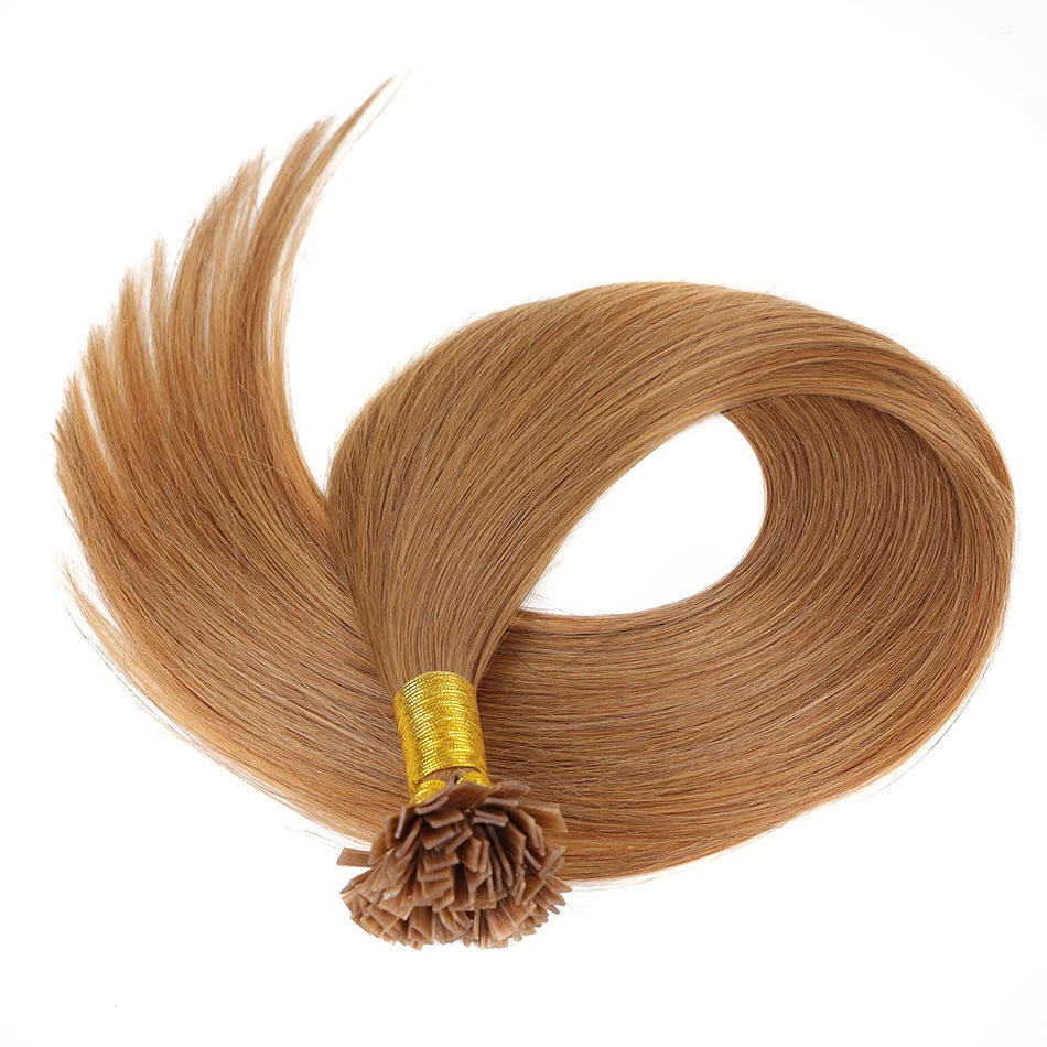 BHF Straight Flat Tip Human Hair Extensions – 1g/Strand, Keratin Fusion, Blonde & Brown