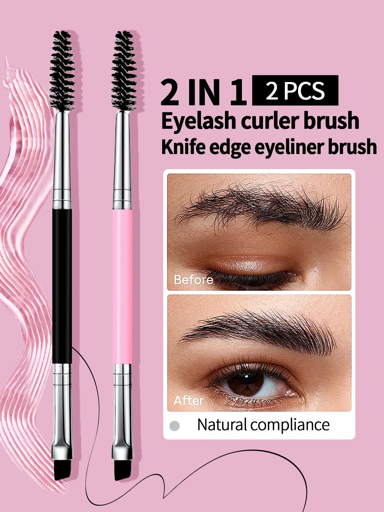 Professional Dual-Ended Eyebrow & Eyeliner Brush with Eyelash Comb