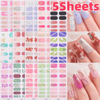 Dopamine Color 5-Sheet Nail Sticker Set – 80 Tips, 3D Foil & Line Full-Cover Wraps