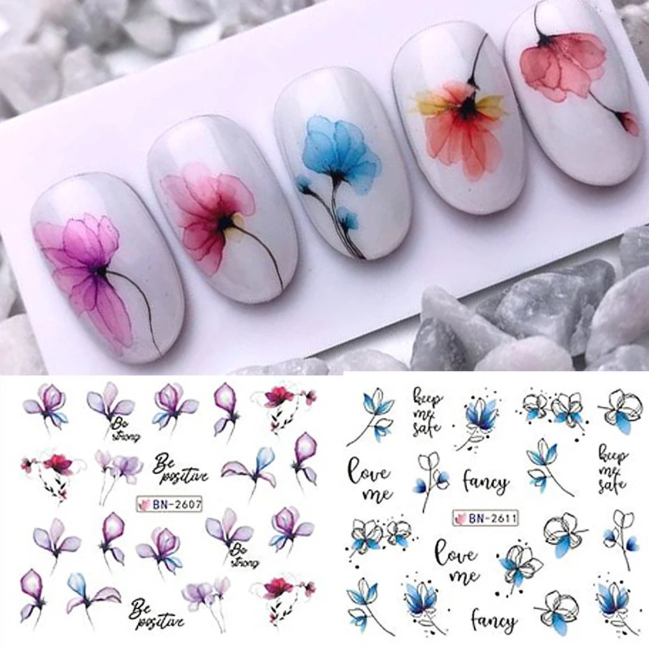 12pcs Floral Nail Sticker Set – Spring & Summer Water Decals