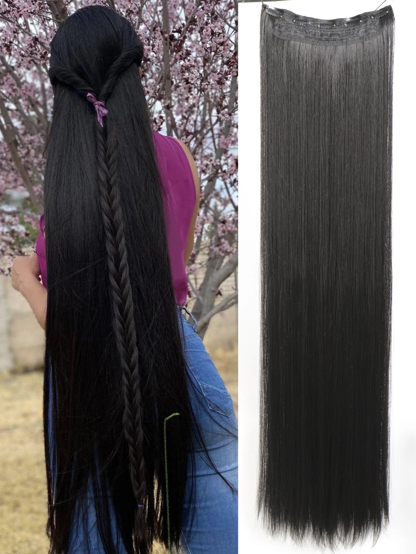 5-Clip 80cm Synthetic Hair Extensions – Straight, Black/Brown/Blonde