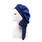 New Women’s Satin Sleeping Bonnet with Tie Bands – Adjustable Silky Cap for Curly Hair & Shower Use
