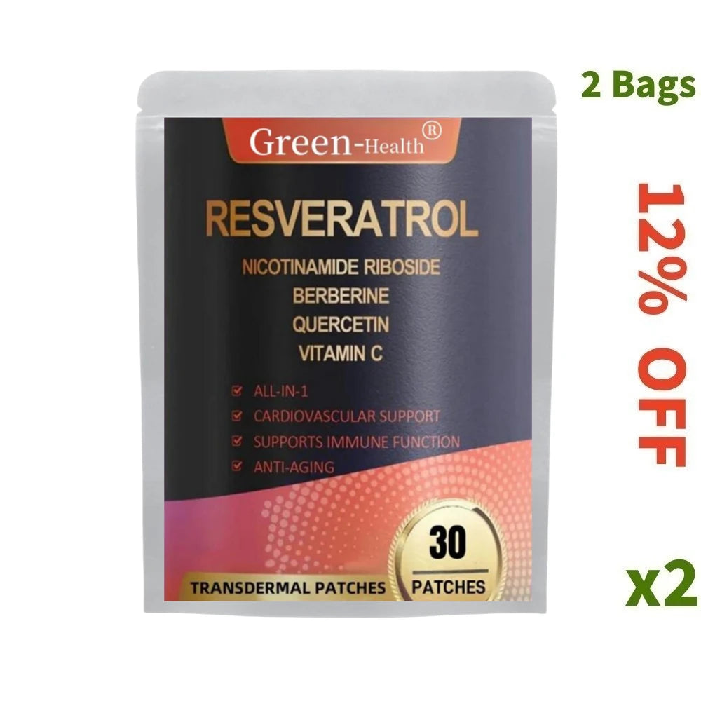 30 Patches Resveratrol Transdermal Patches With Berberine Quercetin Antioxidant Heart Support