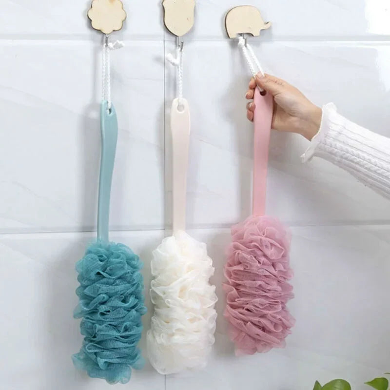1pc Long Handle Bath Brush – Soft Mesh Shower Scrubber for Back & Body Cleaning