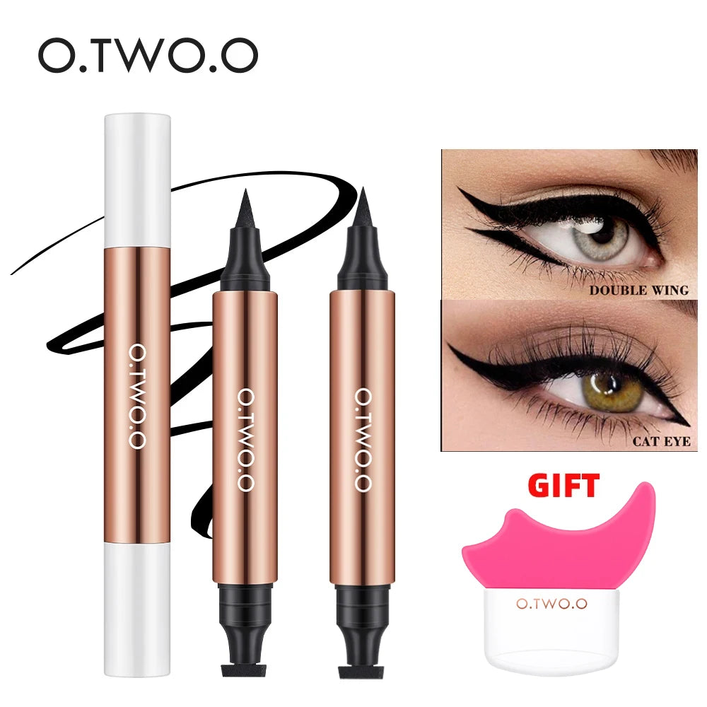 2-Piece Eyeliner Stamp Kit – Waterproof Black Liquid Eyeliner & Wing Stamp Duo for Perfect Cat Eyes
