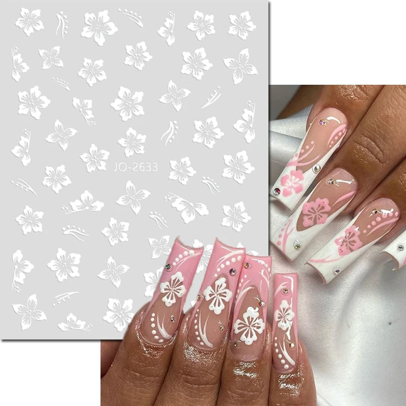 3D Y2K Hibiscus Floral Nail Stickers