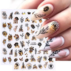 Black & Bronze Nail Art Stickers – Animal, Plant & Love English Designs