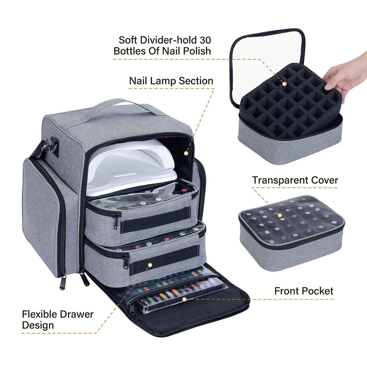 Large Capacity Nail Polish Organizer Case – Holds 60 Bottles & Manicure Lamp