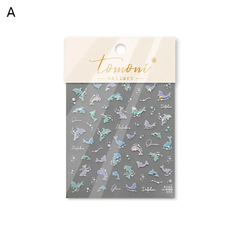 3D Summer Ocean Nail Stickers – Shell, Bubble & Dolphin Decals