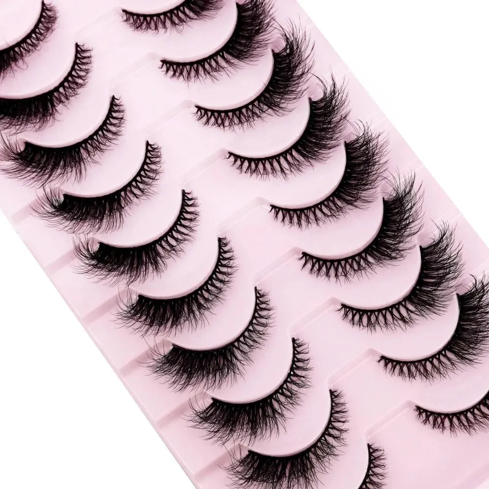 Cat Eye Wispy Mink Lashes – 10 Pairs, Natural Fluffy Long & Short False Eyelashes