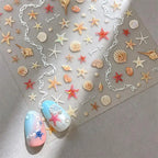 1 Sheet 5D Summer Seashell Nail Stickers – Starfish & Conch Decals
