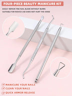 3pcs Stainless Steel Cuticle Pusher & Remover Set – Includes Cuticle Trimmer, Dead Skin Pusher & Gel Polish Remover Tool