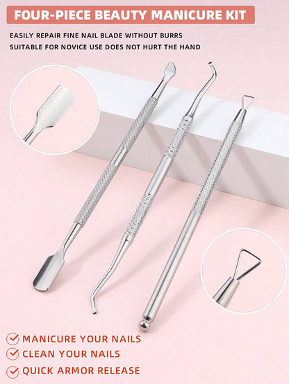 3pcs Stainless Steel Cuticle Pusher & Remover Set – Includes Cuticle Trimmer, Dead Skin Pusher & Gel Polish Remover Tool
